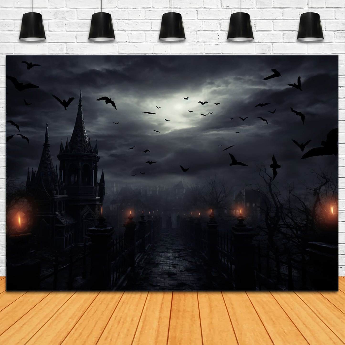 Bat Backdrop Halloween Horror Night House Bats Backdrop RR7-43 – Dbackdrop