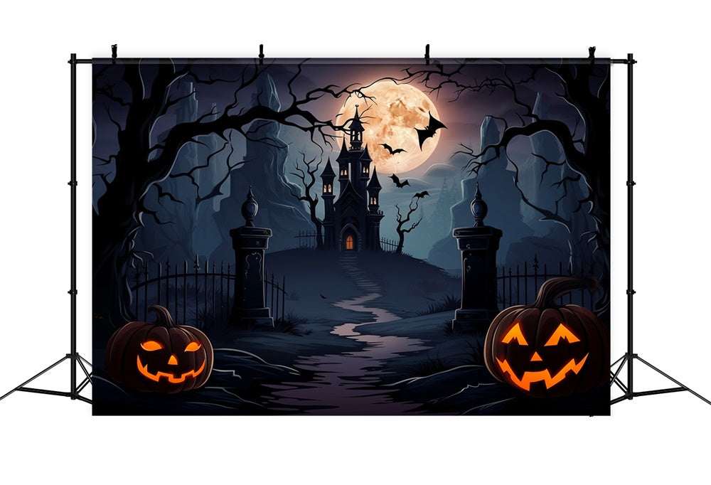 Moon Castle Bat Halloween Photoshoot Sweep Backdrop