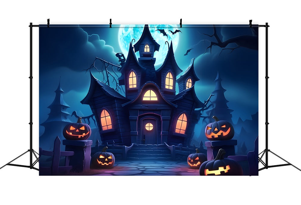 Halloween Night Haunted House Moon Backdrop RR7-440 – Dbackdrop