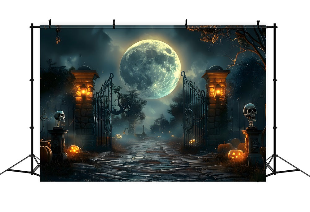 Halloween Dark Graveyard Gate Skeleton Backdrop RR7-455 – Dbackdrop