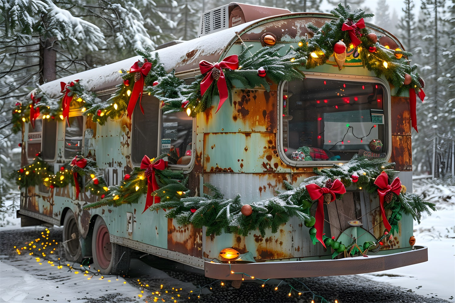 Christmas Rustic Trailer Wonderland Backdrop RR7-582 – Dbackdrop