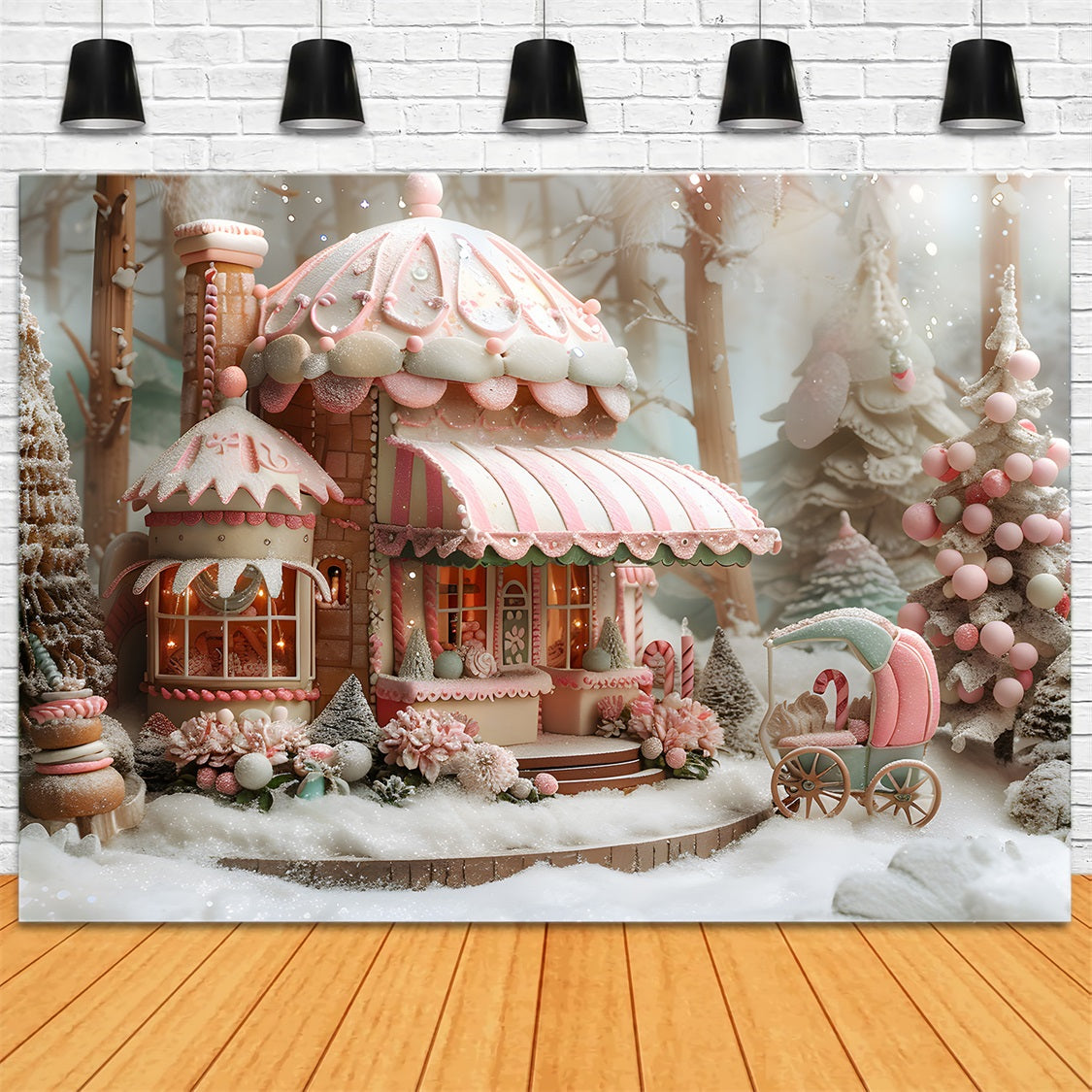 Christmas Whimsical Candy Cottage Backdrop RR7-598