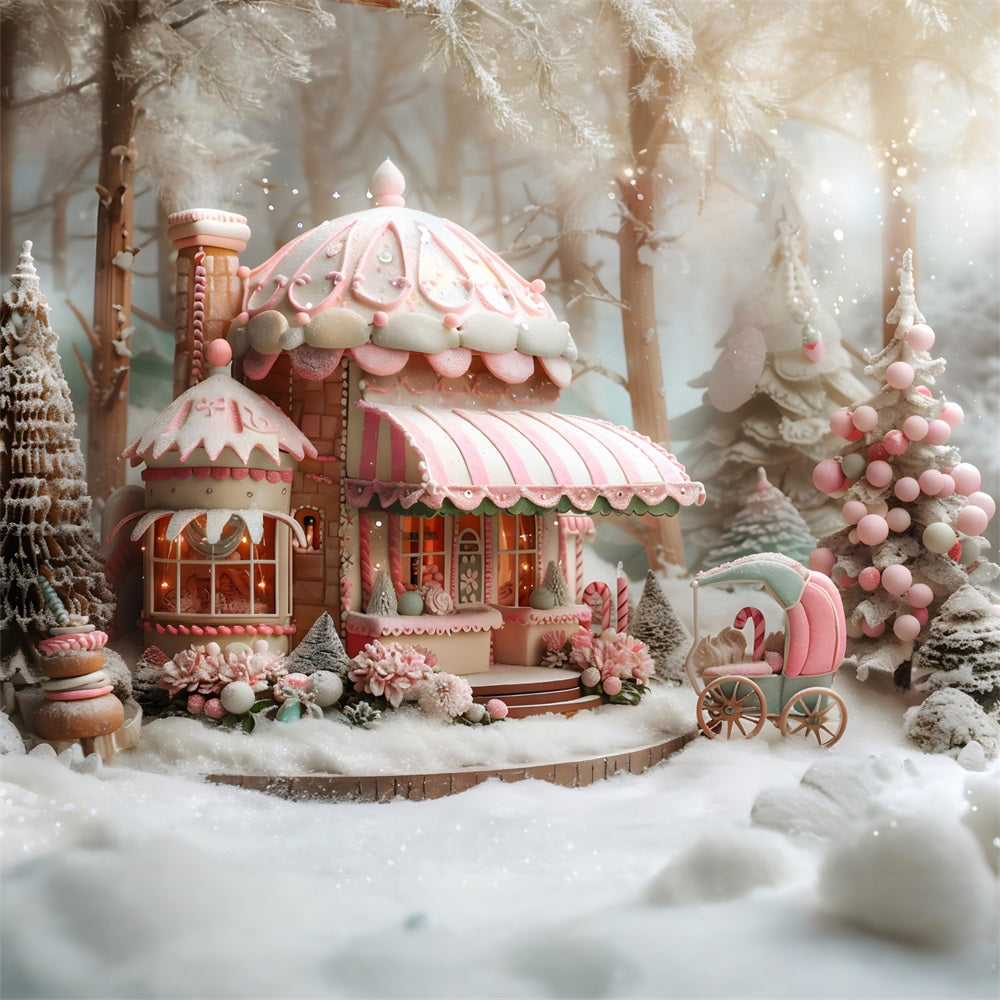 Christmas Whimsical Candy Cottage Backdrop RR7-598