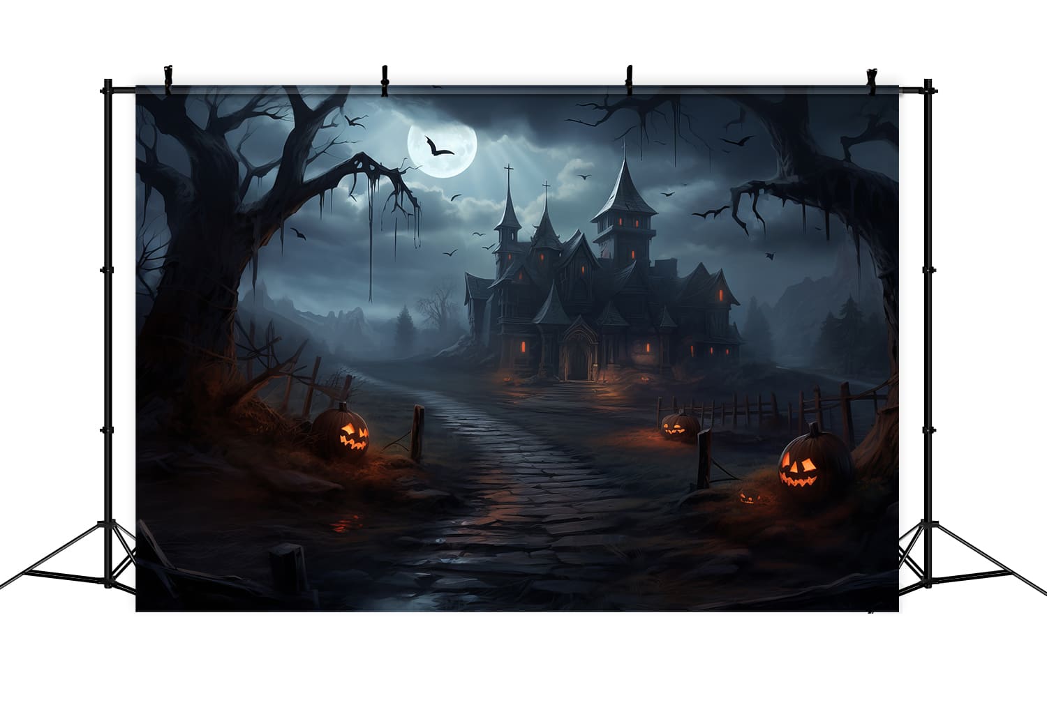 Halloween Scary Graveyard Pumpkin Patch Backdrop RR7-62 – Dbackdrop