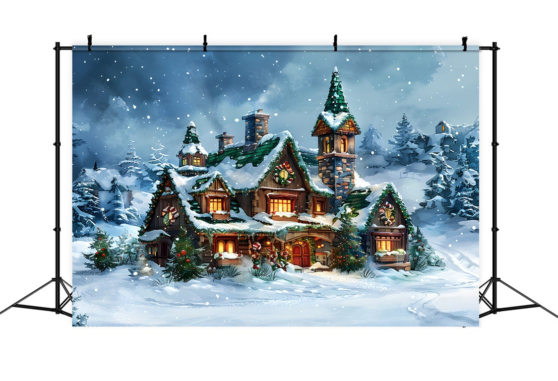 Christmas Fairy Tale Cottage Snowy Forest Backdrop RR7-651