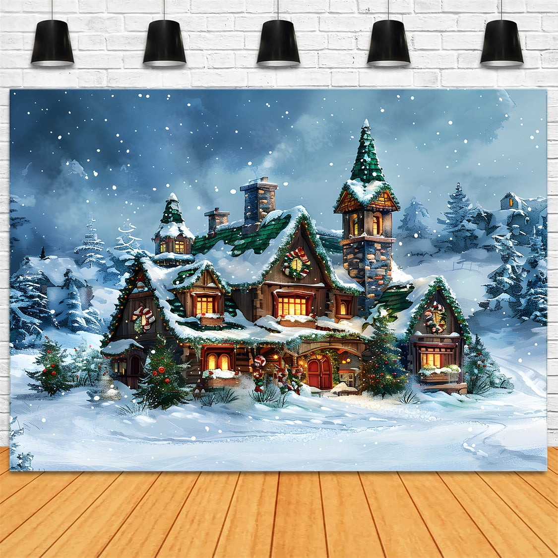 Christmas Fairy Tale Cottage Snowy Forest Backdrop RR7-651