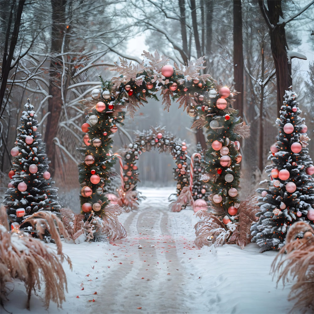 Christmas Pink Ornament Candy Cane Backdrop RR7-655