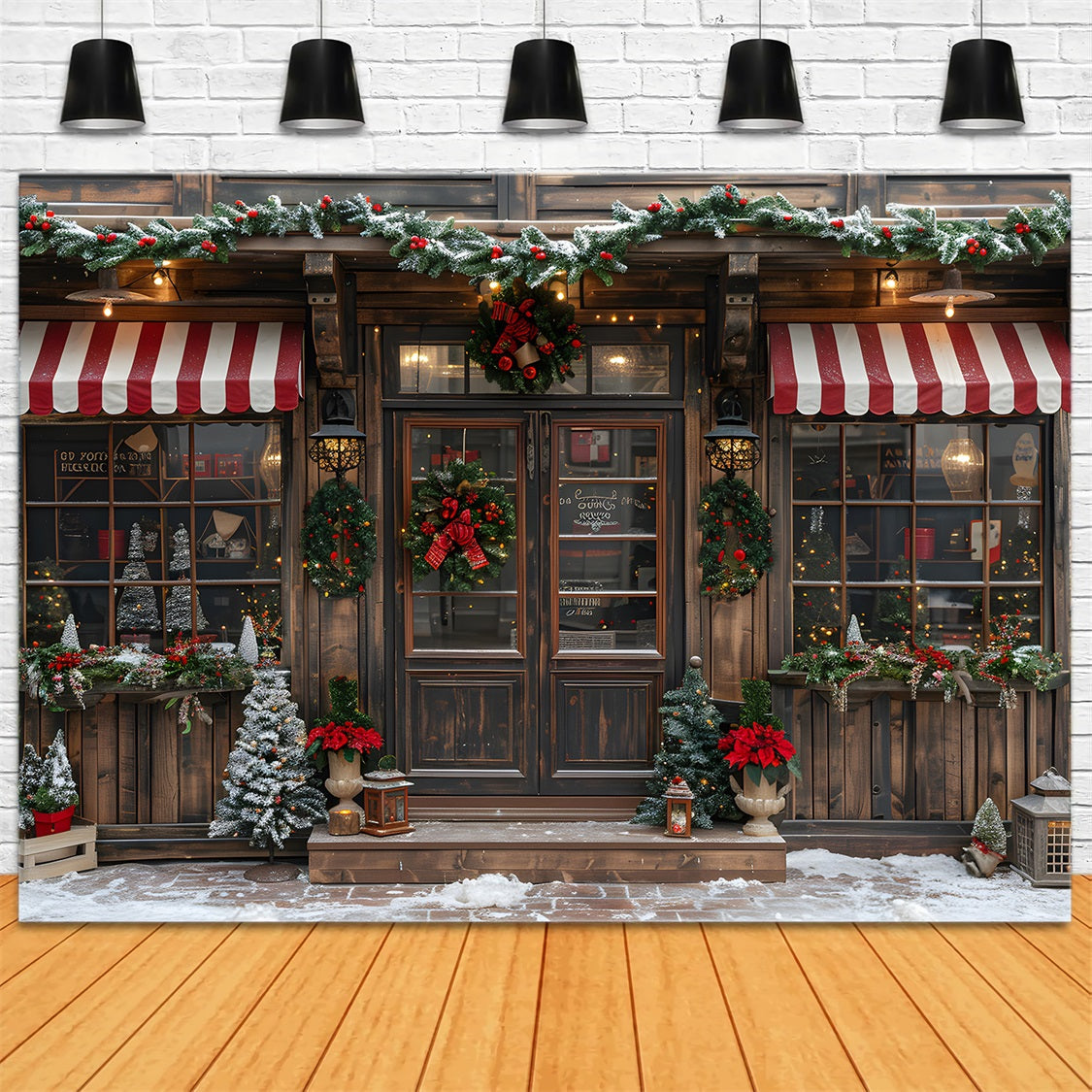 Christmas Vintage Shopfront Garland Backdrop RR7-667