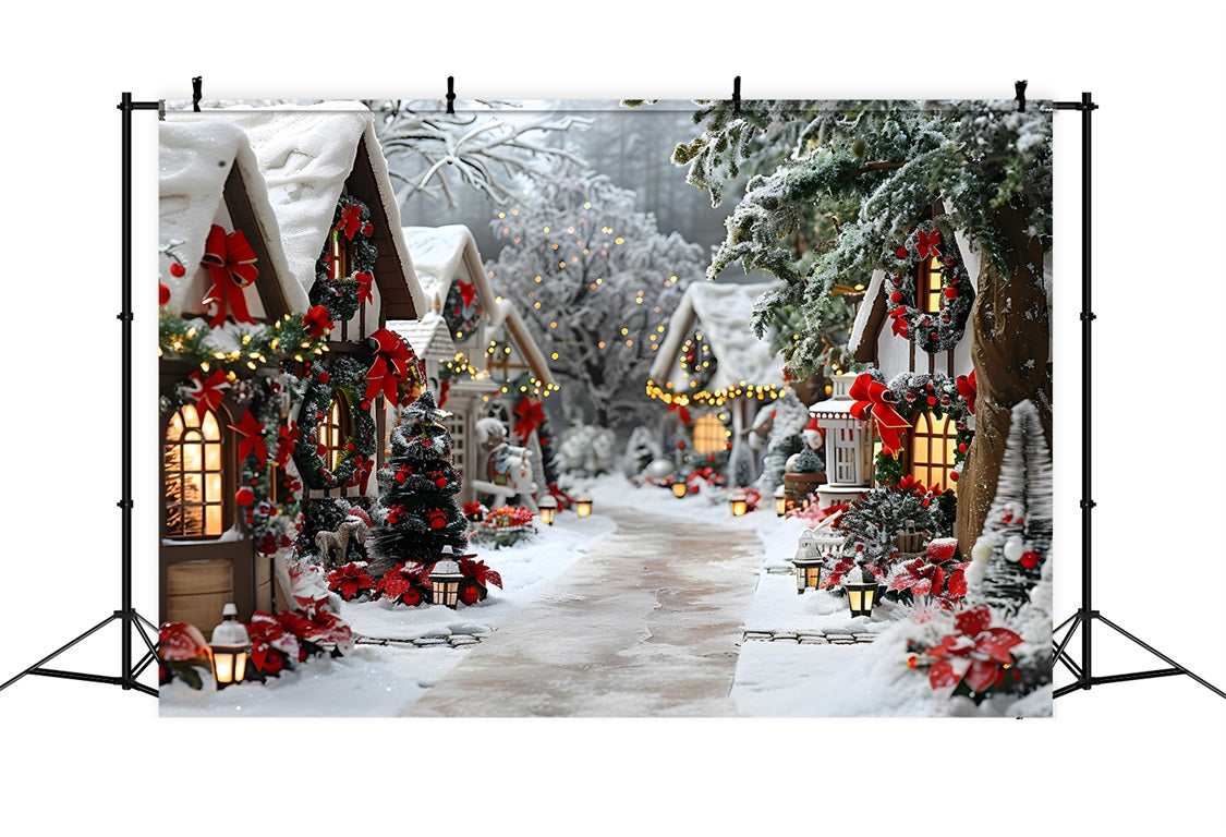 Christmas Village Bow Decorations Backdrop RR7-679