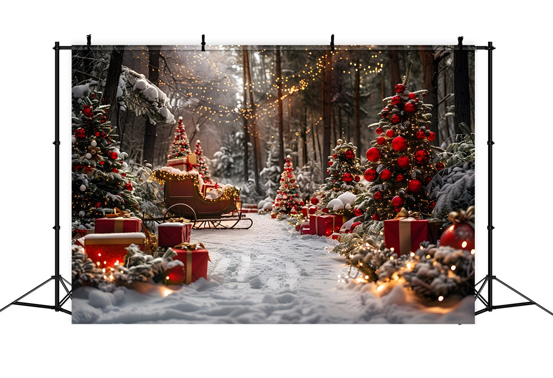 Christmas Sleigh Gift Laden Trees Backdrop RR7-682