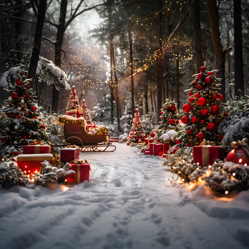 Christmas Sleigh Gift Laden Trees Backdrop RR7-682