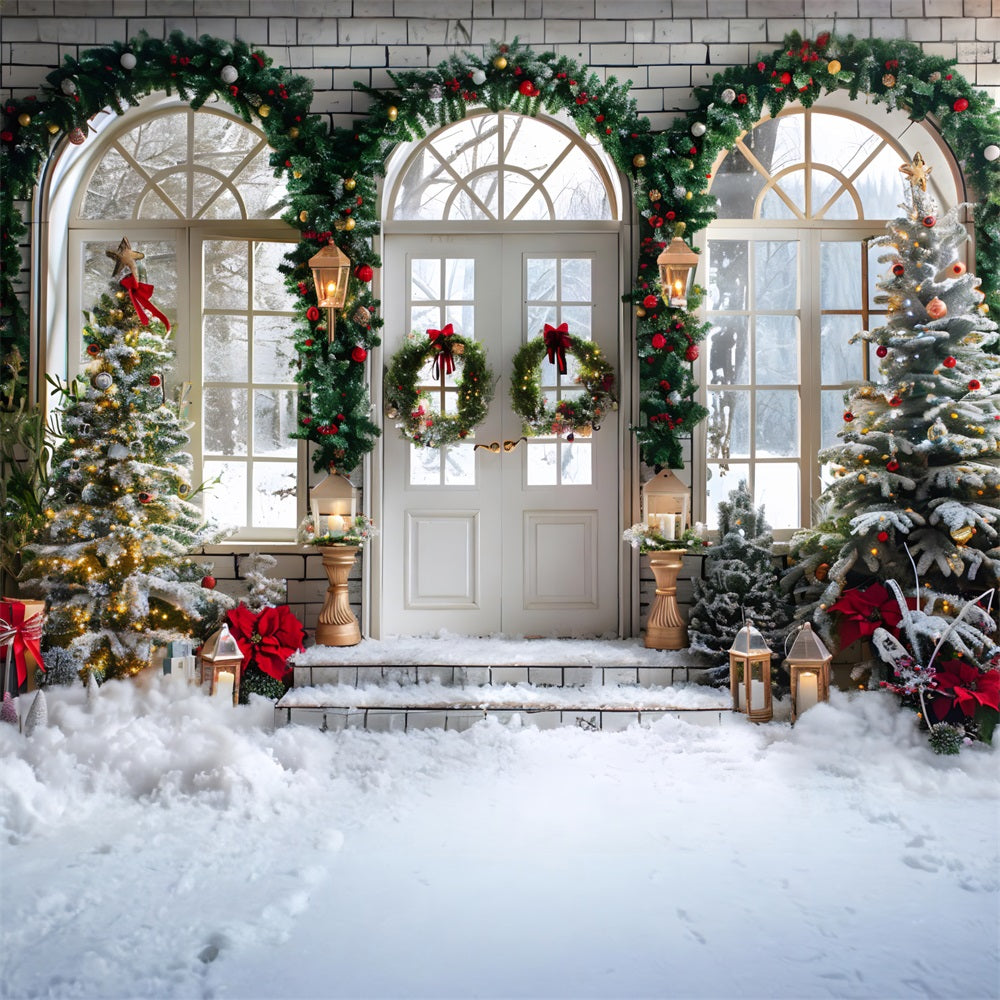Christmas Arched Doorway Wreaths Trees Backdrop RR7-695