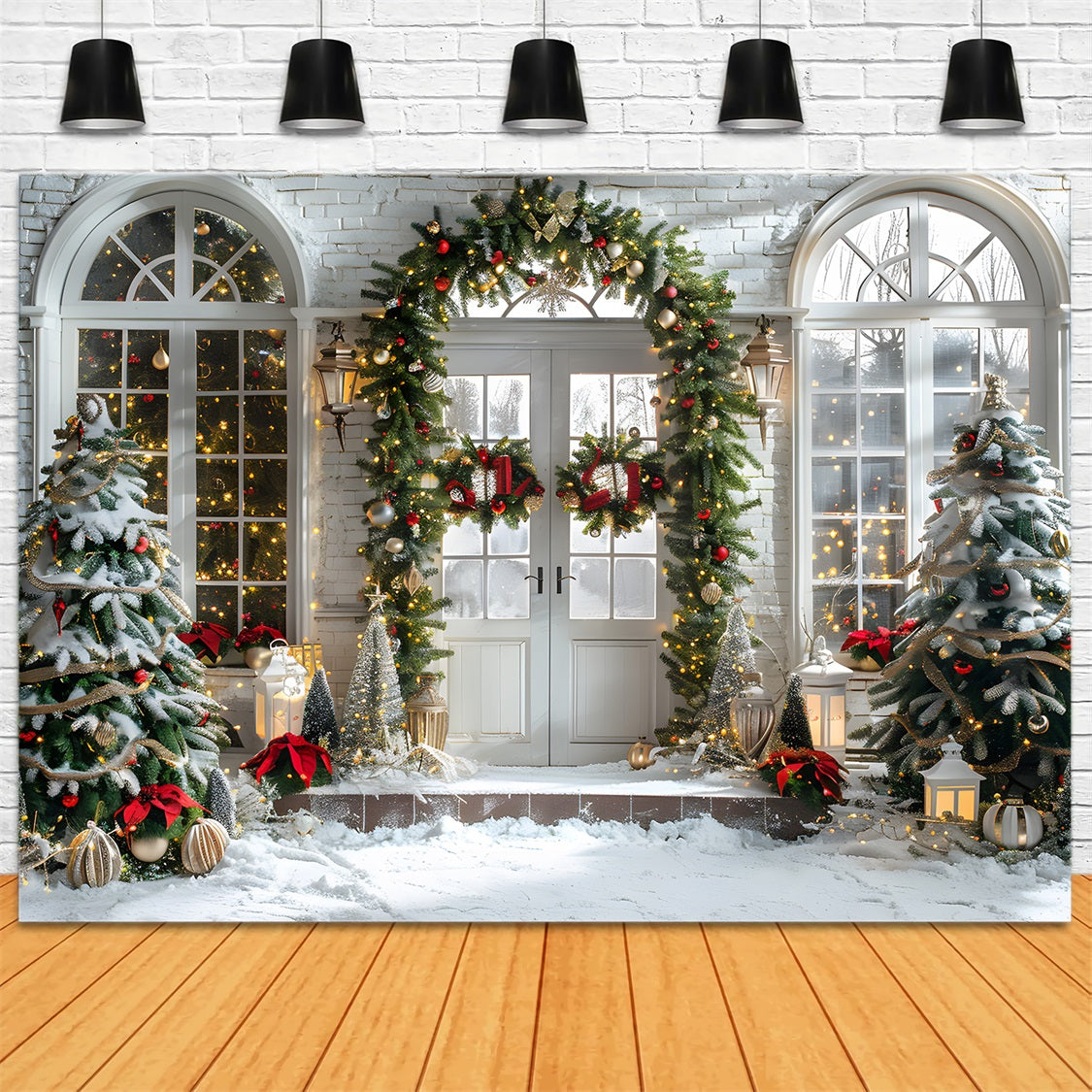 Christmas Elegant Arched Doorway Wreath Backdrop RR7-698