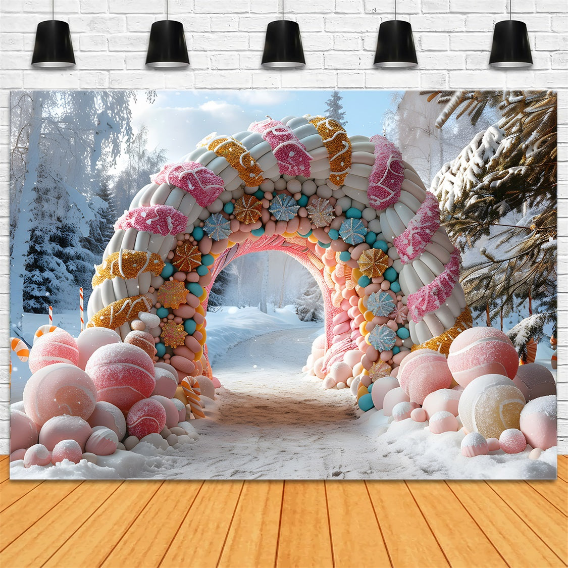 Christmas Rustic Arched Doorway Wreath Backdrop RR7-700