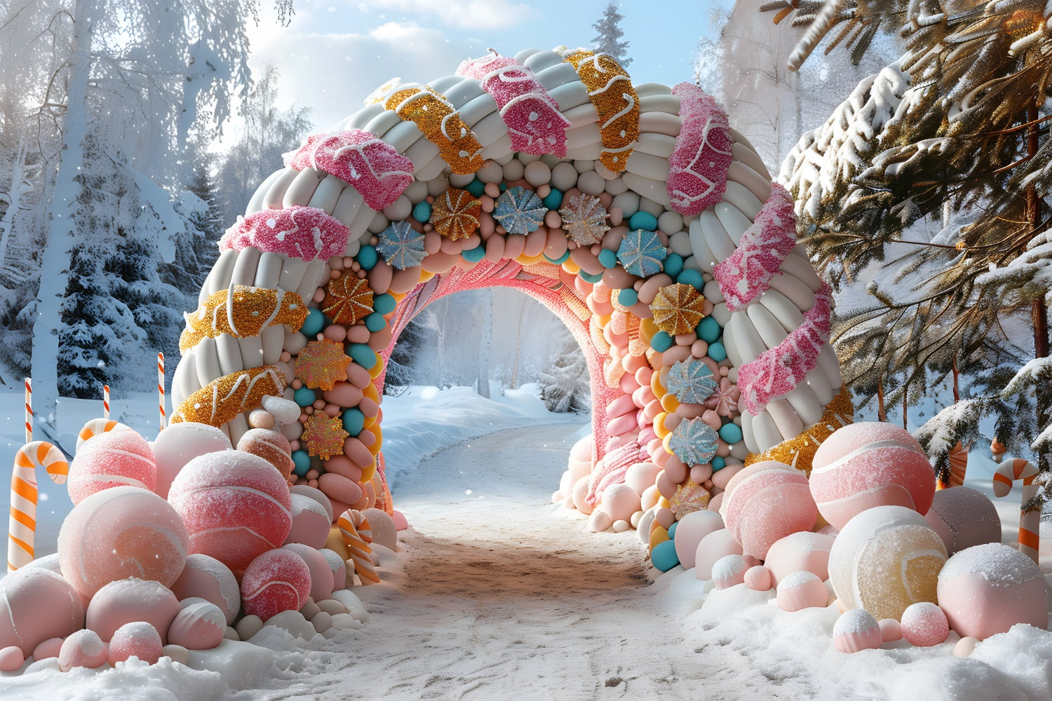 Christmas Rustic Arched Doorway Wreath Backdrop RR7-700