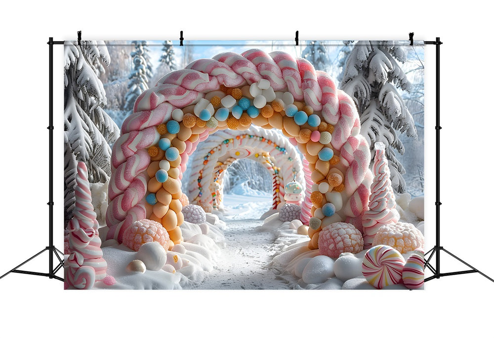 Aperturee Snowy Cake House Christmas Square Tension Backdrop