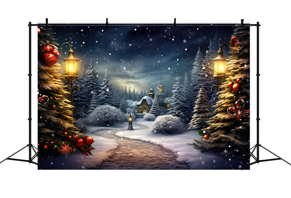Christmas Tree Winter Showy Village Backdrop RR7-731 – Dbackdrop