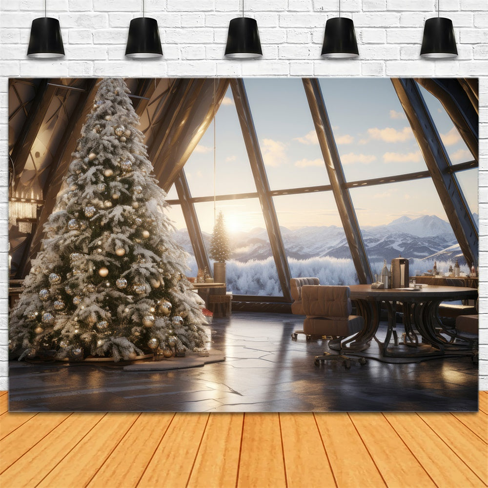 Christmas Tree Window Mountain View Backdrop RR7-754