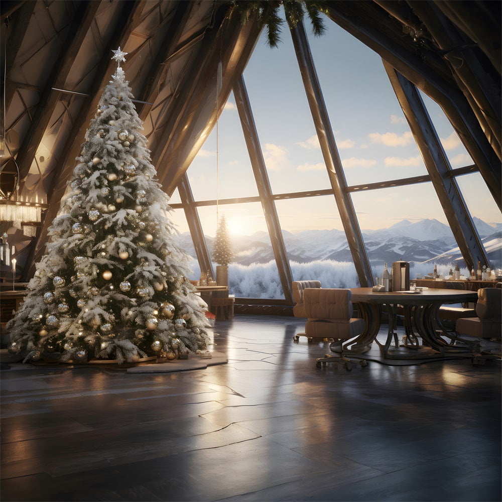 Christmas Tree Window Mountain View Backdrop RR7-754