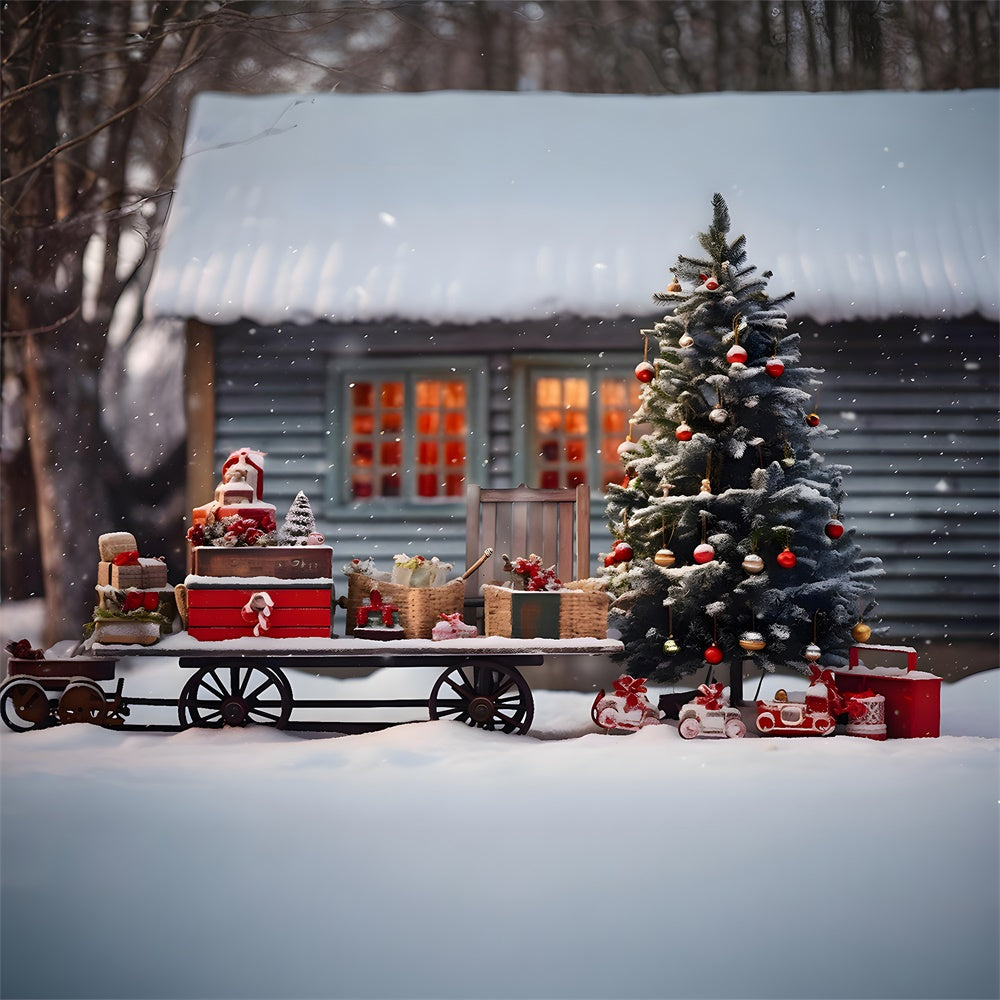 Santa Claus Snow Sled Christmas Tree Backdrop RR7-757