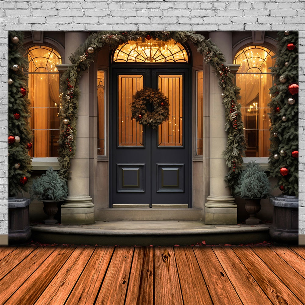 Christmas Evening Decorated House Backdrop RR7-759