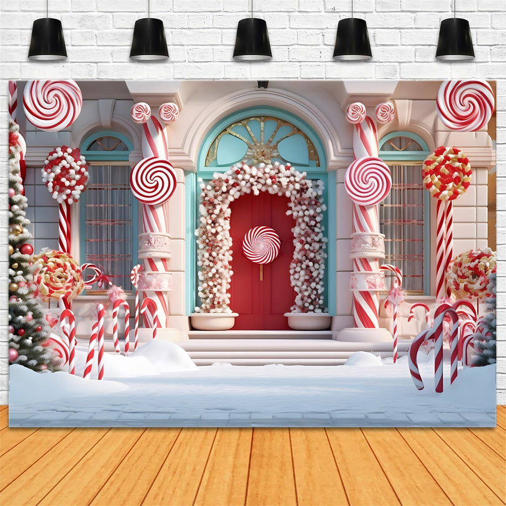 Candy House Snow Christmas Tree Backdrop RR7-789