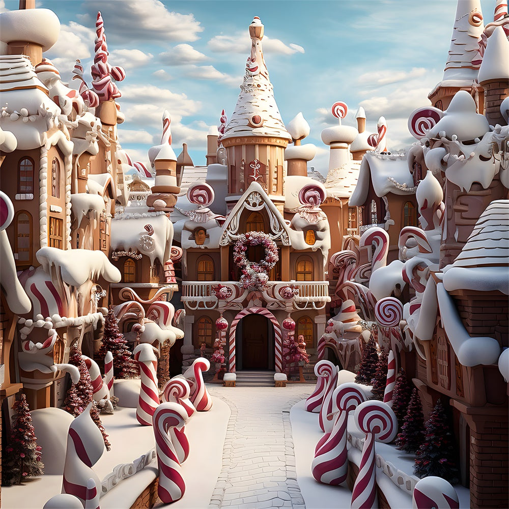 Christmas Gingerbread House Town Snow Backdrop RR7-802