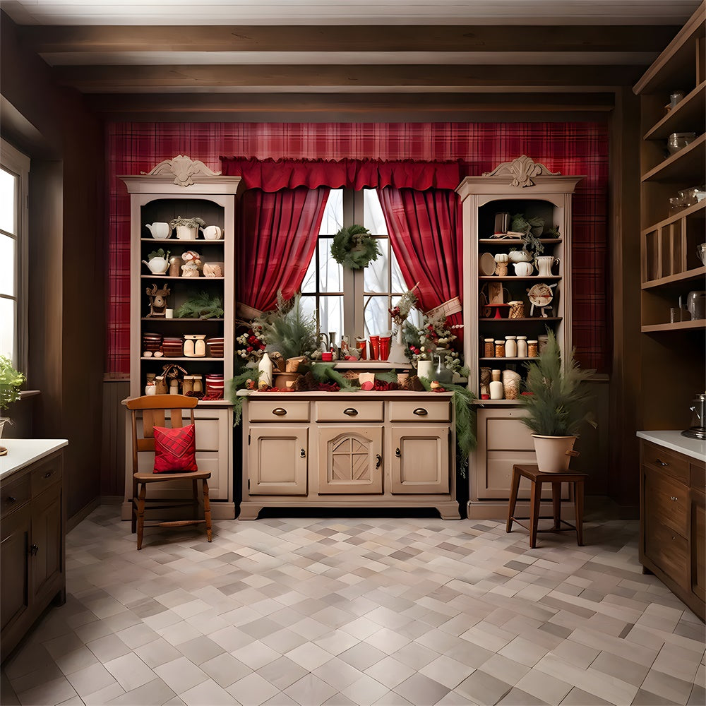 Christmas Kitchen Window Shelf Backdrop RR7-809 – Dbackdrop