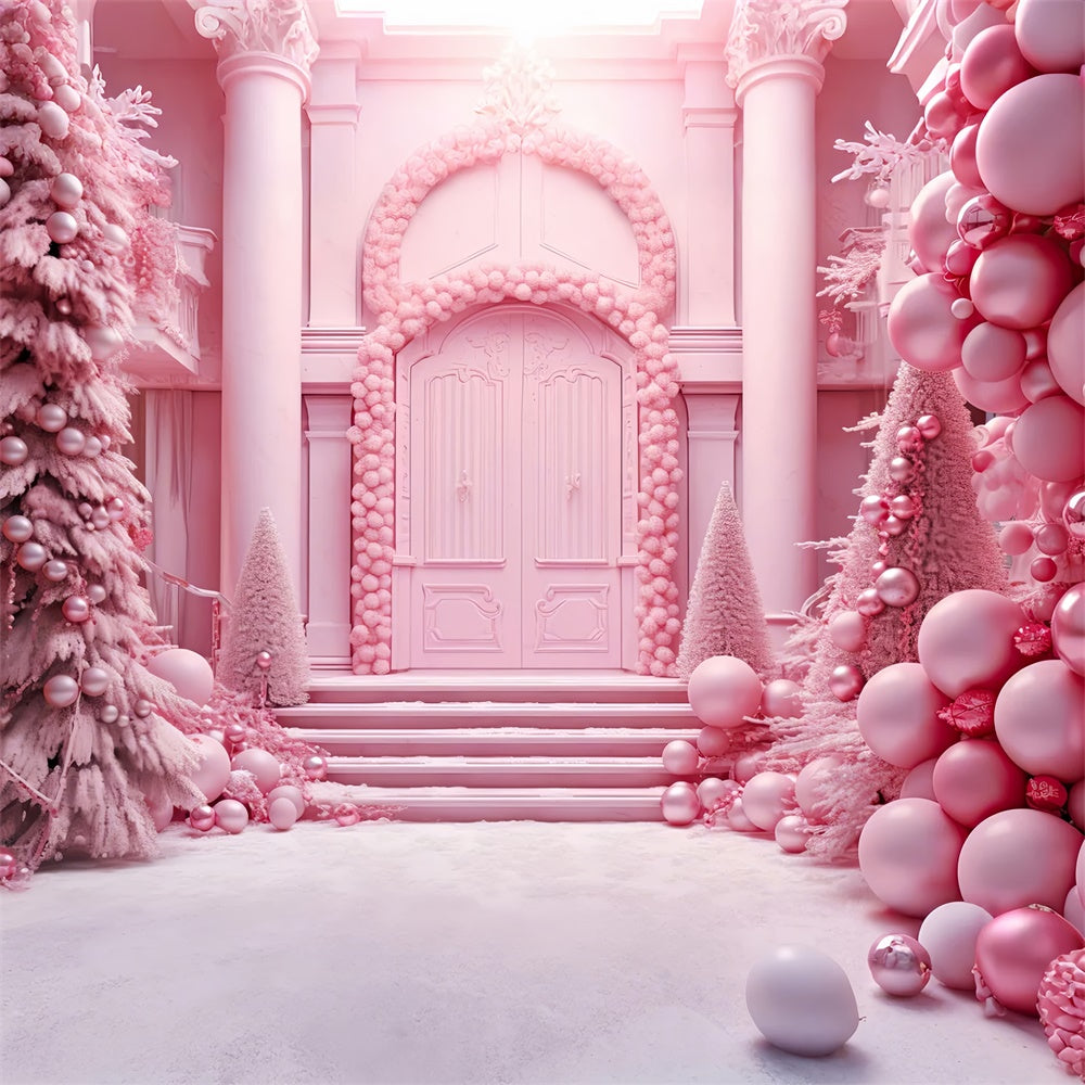 Christmas Tree Pink House Door Backdrop RR7-814