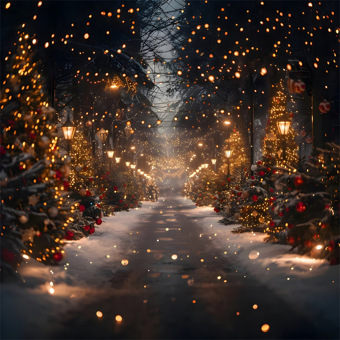 Glittering Christmas Tree Snow Road Backdrop RR7 860
