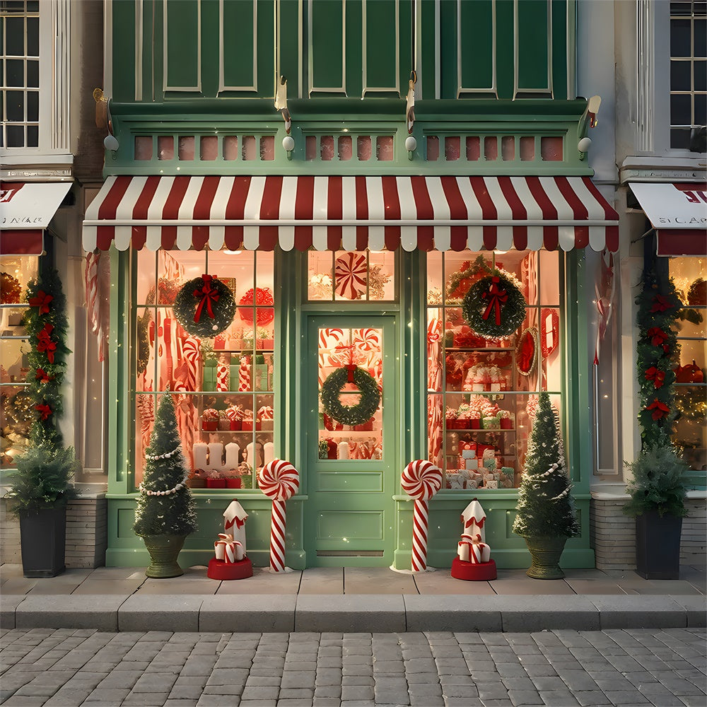 Christmas Shop Wreath Candy Cane Backdrop RR7-872
