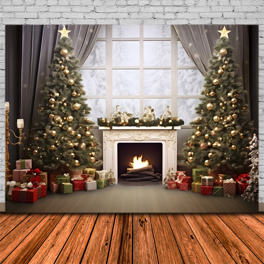 Christmas Cozy Cabin Fireplace Tree Backdrop RR8-165 – Dbackdrop