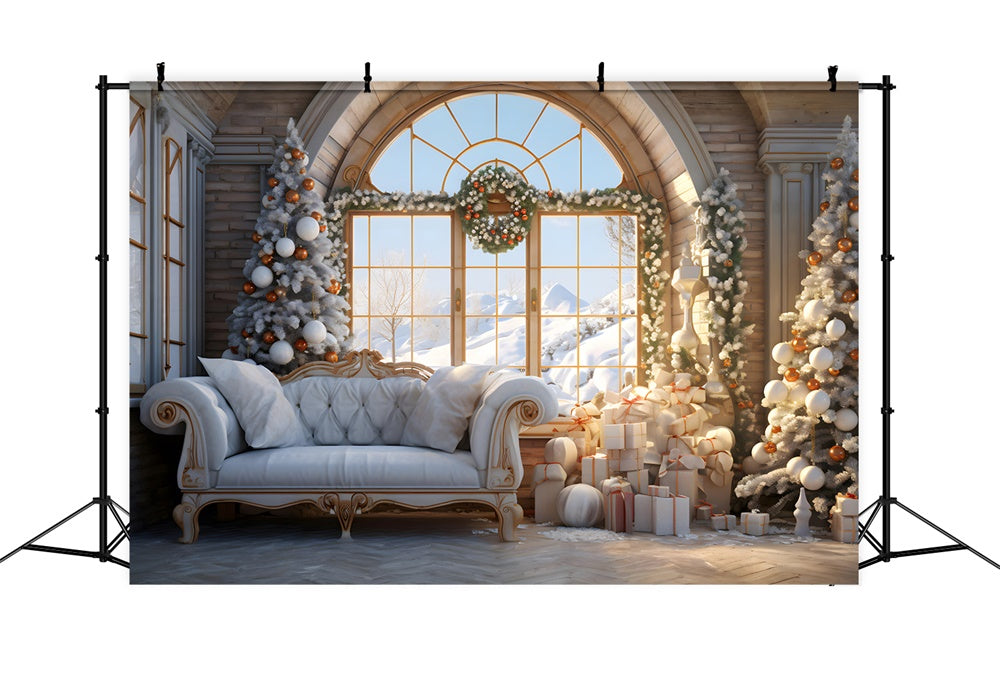 Back Drop Room Christmas Cozy Living Room Snow Backdrop RR8-218 – Dbackdrop