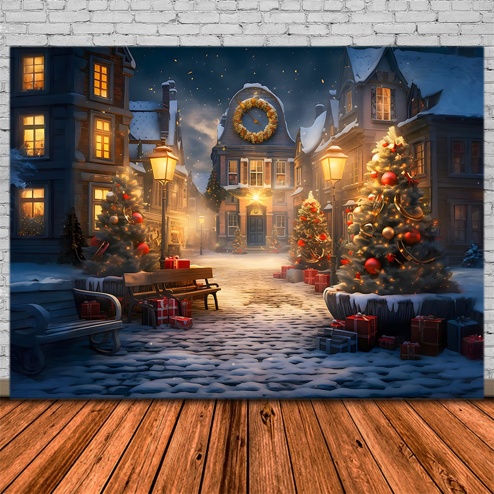Christmas Enchanted Snowy Village Scene Backdrop Rr8 230 Dbackdrop