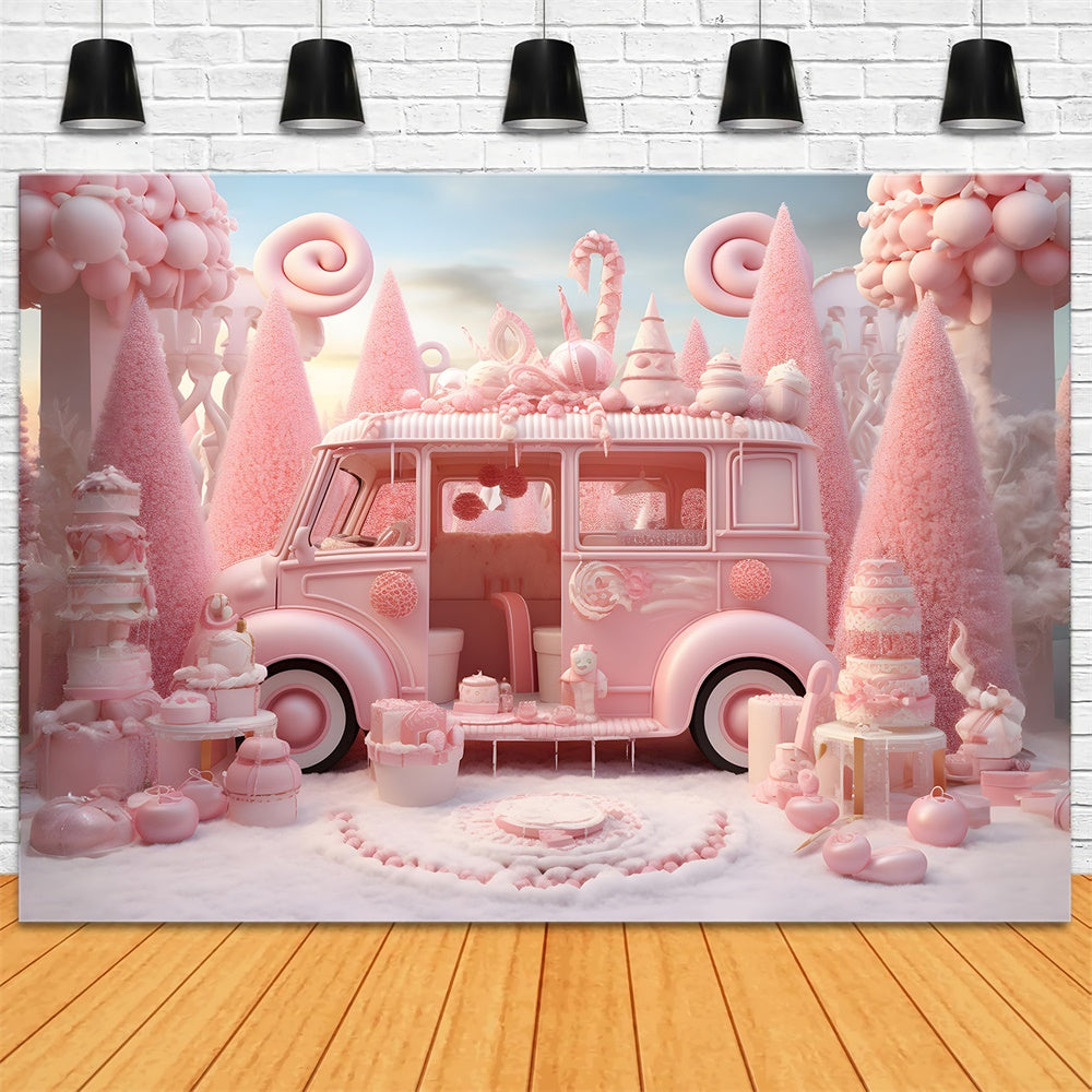 Christmas Pink Candyland Van Treats Backdrop RR8-245 – Dbackdrop