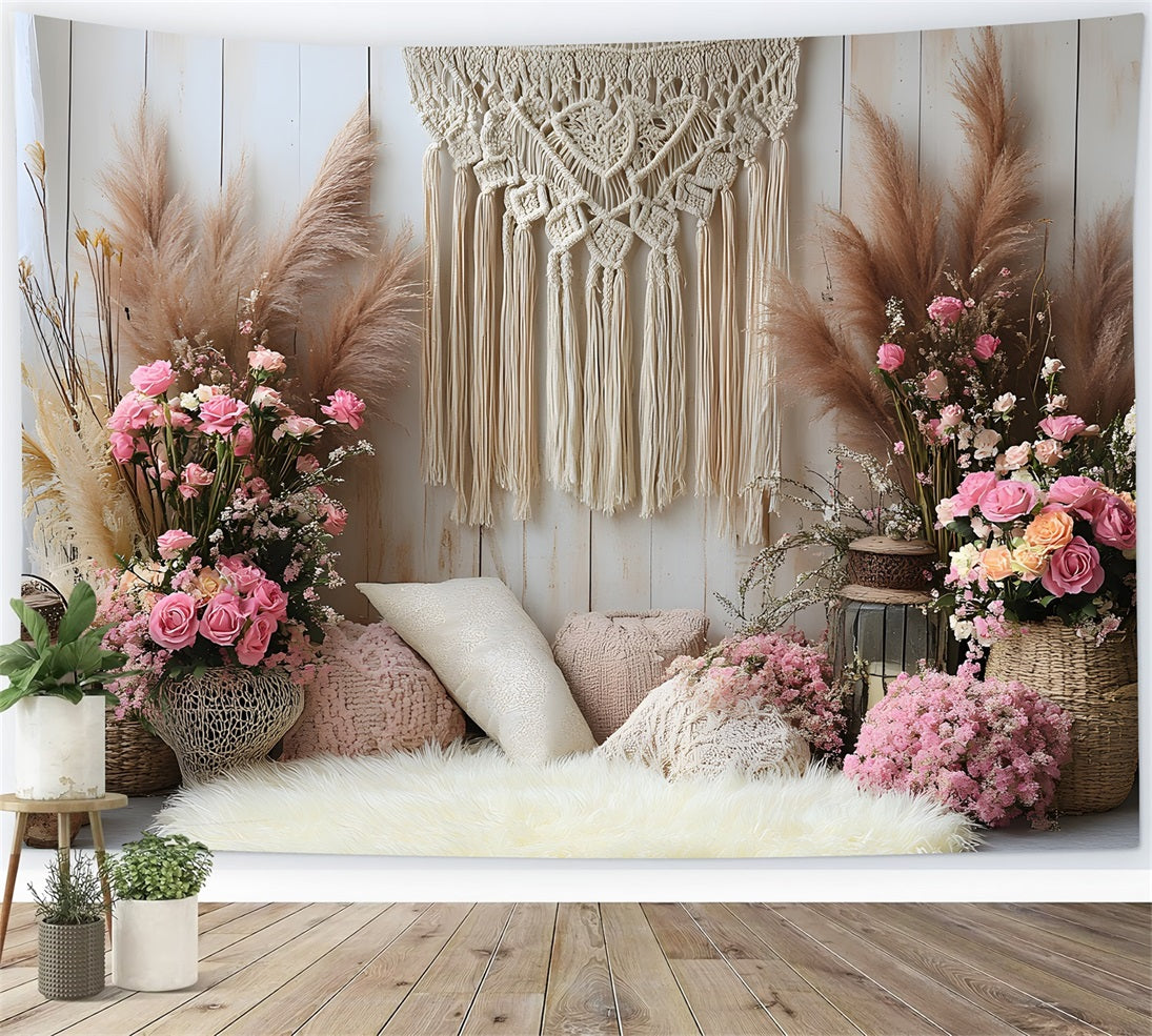 Pink Roses Boho Chic Backdrop RR8-415 – Dbackdrop