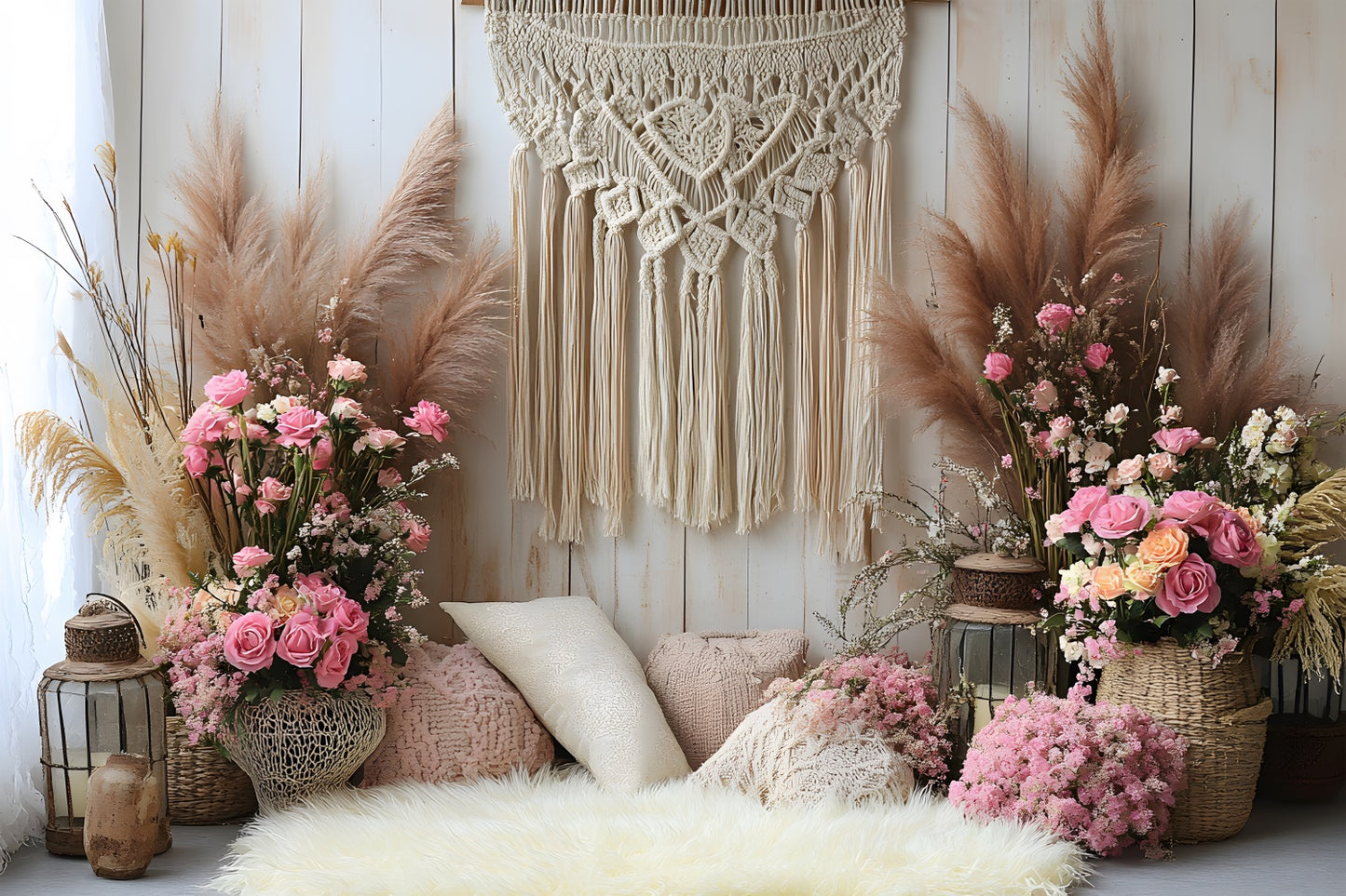 Pink Roses Boho Chic Backdrop RR8-415 – Dbackdrop