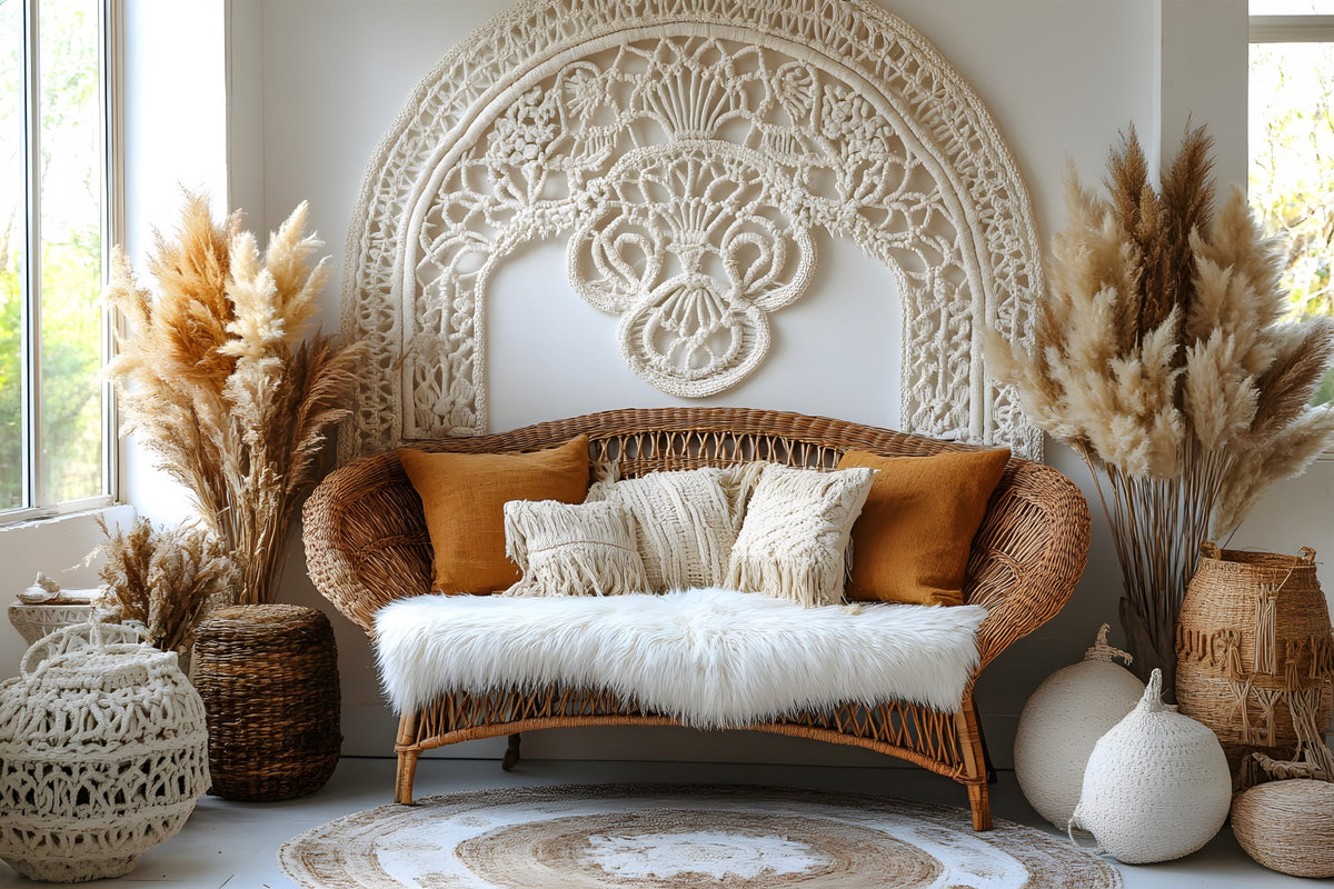 Wicker Furniture Pampas Grass Boho Backdrop RR8-504 – Dbackdrop