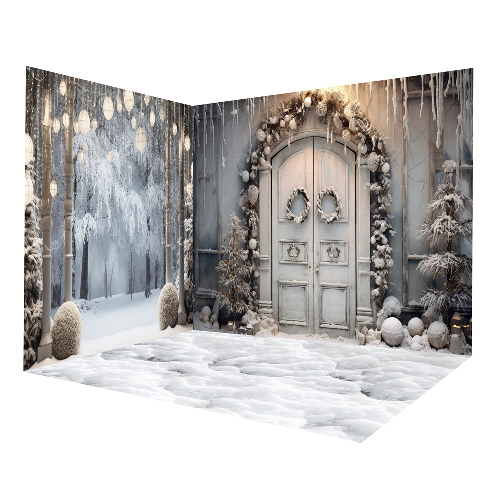 Back Drop Room Winter Snow Wonderland Doorway Backdrop Room Set RR8-636