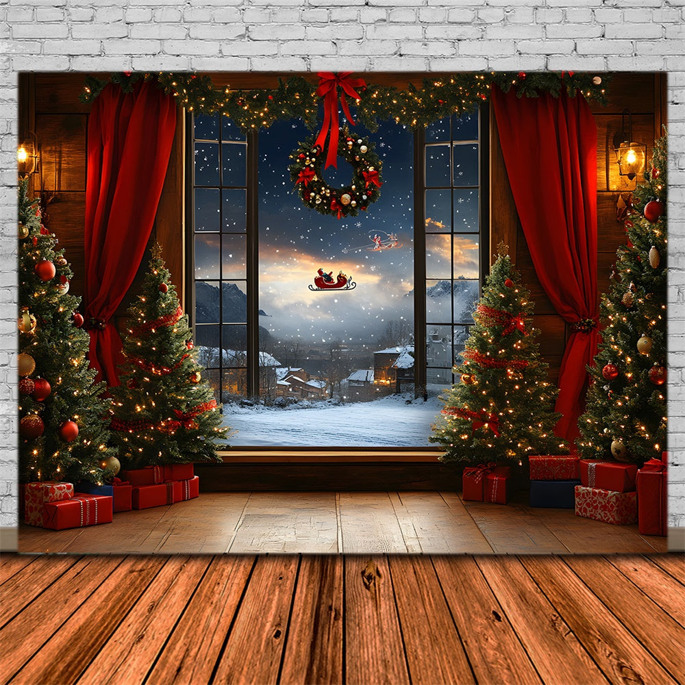 Christmas Window Santa Claus Sled Backdrop RR8-64 – Dbackdrop