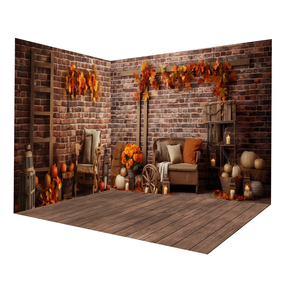 Back Drop Room Autumn Harvest Barn Brick Wall Backdrop Room Set RR8-660