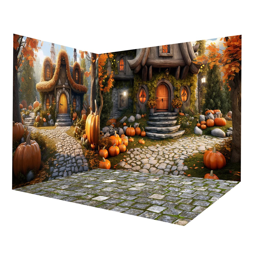 Autumn Pumpkin House Stone Trail Backdrop Room Set RR8-664 – Dbackdrop