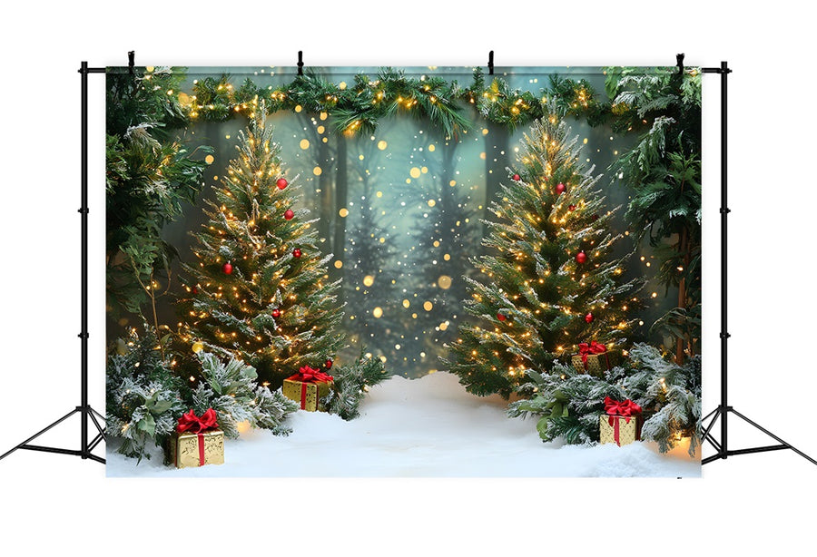 Tree Layout For Rectangular Backdrop Shape Christmas Snowy Forest Glowing Trees Backdrop RR9-46