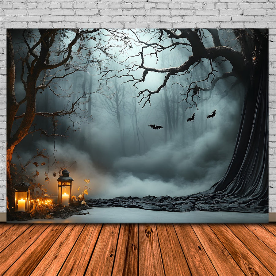 Bat Backdrop Halloween Mist Forest Bats Photography Backdrop RR9-92