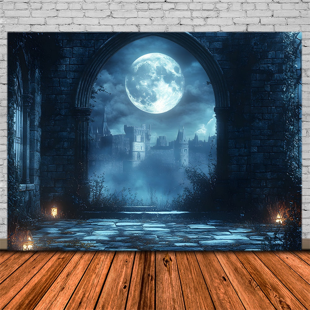 Halloween Full Moon Castle Arch Door Backdrop RR9-93