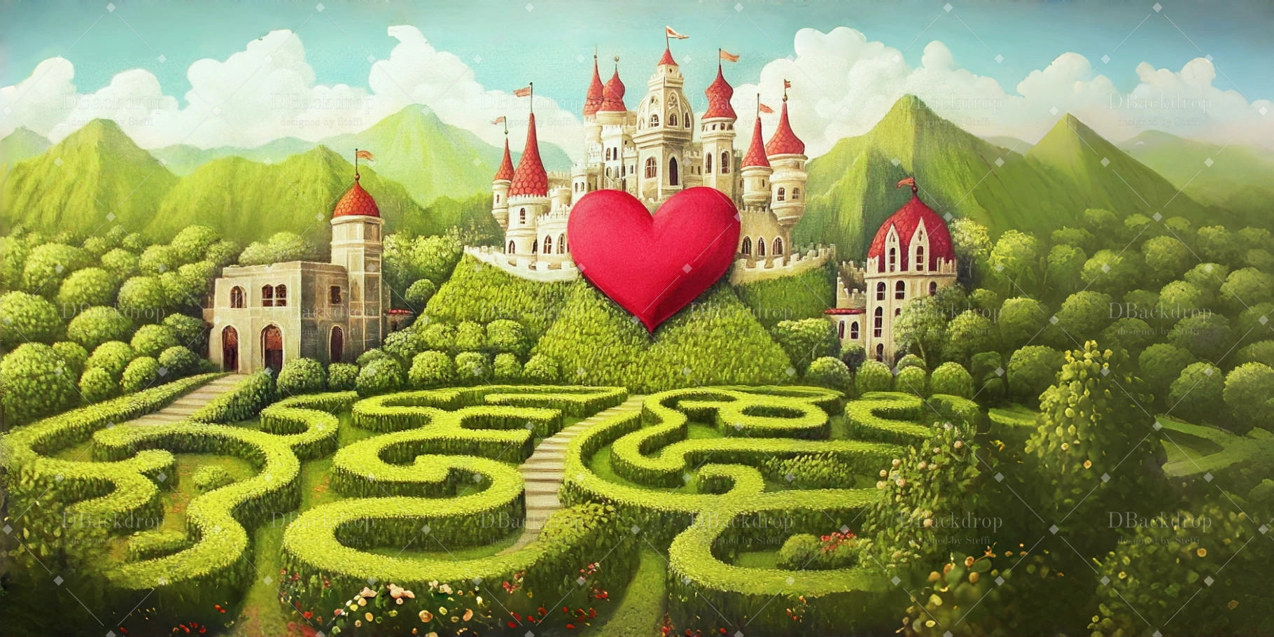 Theater Stage Backdrop Red Queen's Castle School Play Backdrops CSH59-T18