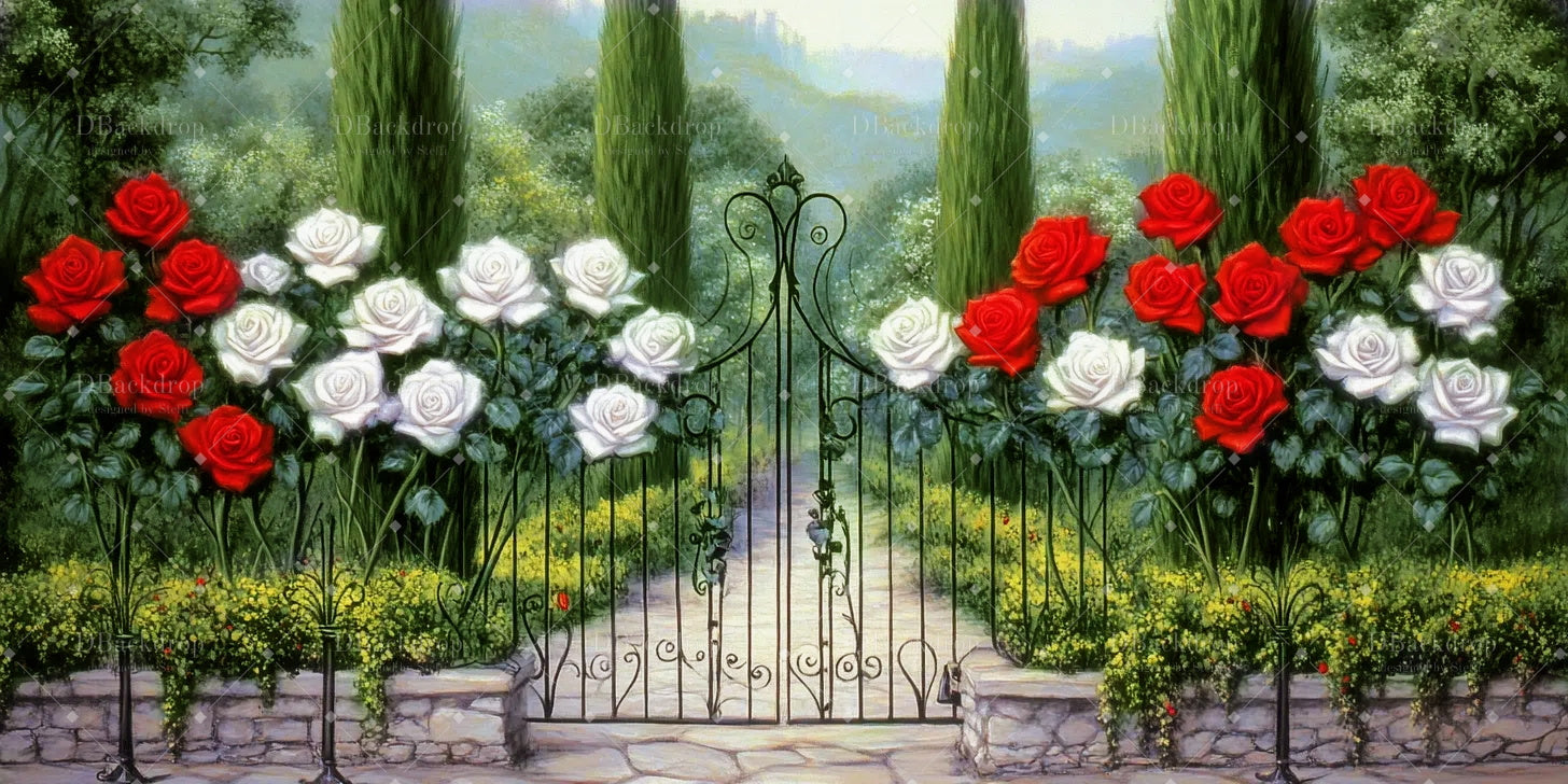 Movie Theater Backdrop Red & White Roses Stage Backdrops CSH59-T16