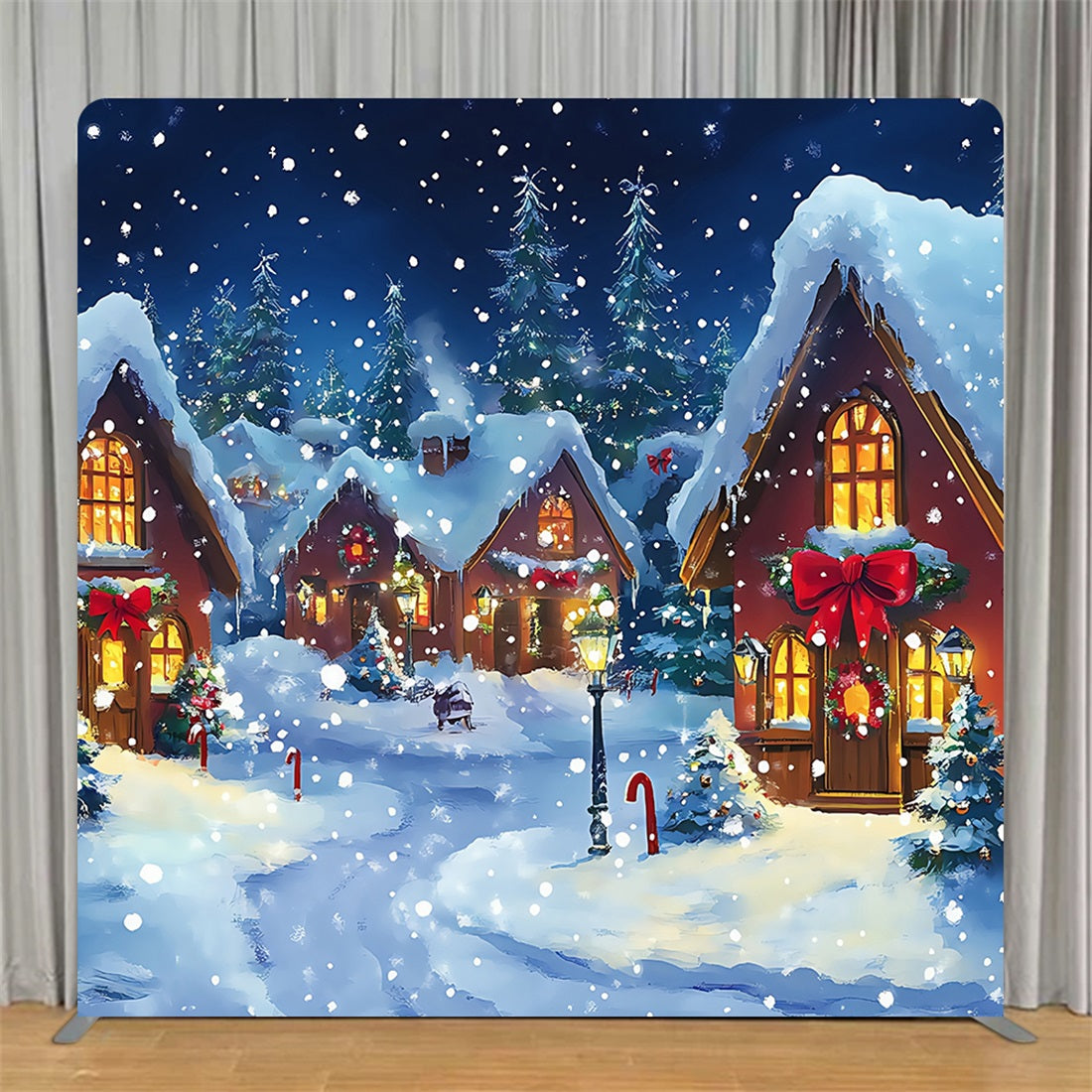 Square Backdrop Cozy Snowy Village Night Christmas Party Backdrop TS-BRP57-128