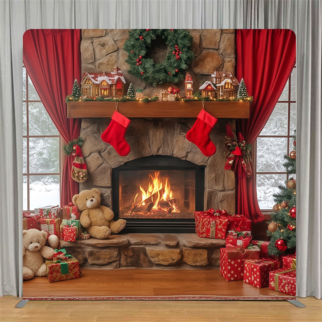 Tension Fabric Backdrop Warm Fireplace Holiday Hearth Christmas Backdrop TS-BRP57-138