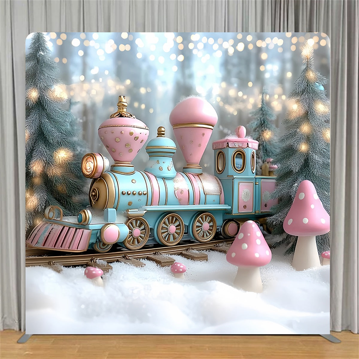Square Backdrop Tension Pillow Cover Stand Candy Wonderland Train Christmas Backdrop TS-CSH57-232